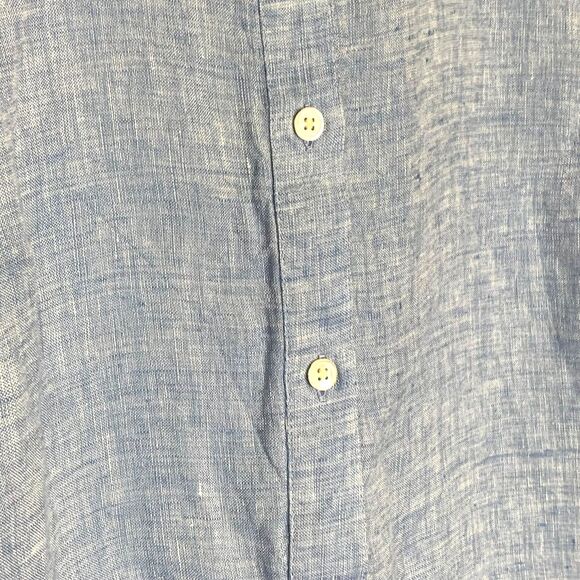 Womens Lands End Blue Linen Tunic Eyelet Capiz Shell Buttons Summer Beach Resort - Picture 3 of 12